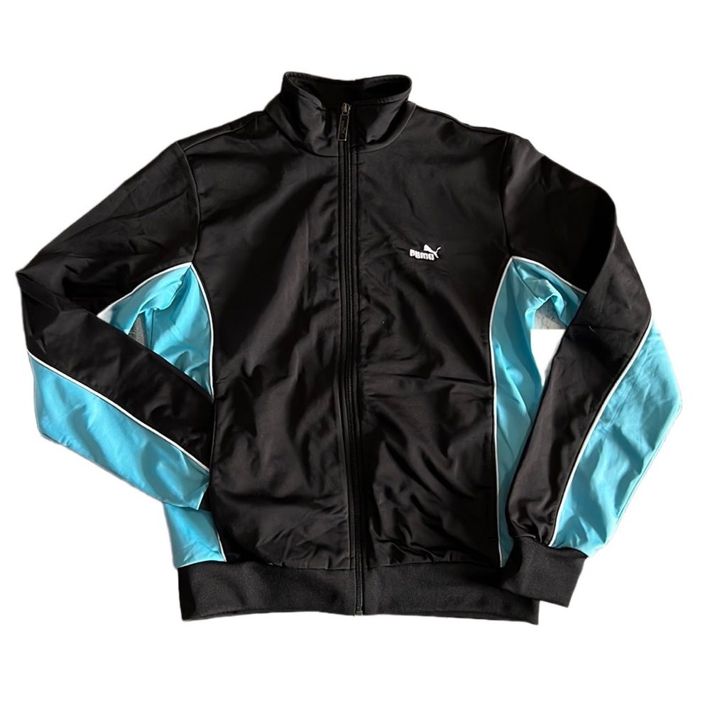 PUMA Long Sleeve Track Jacket Size M Black & Light Blue